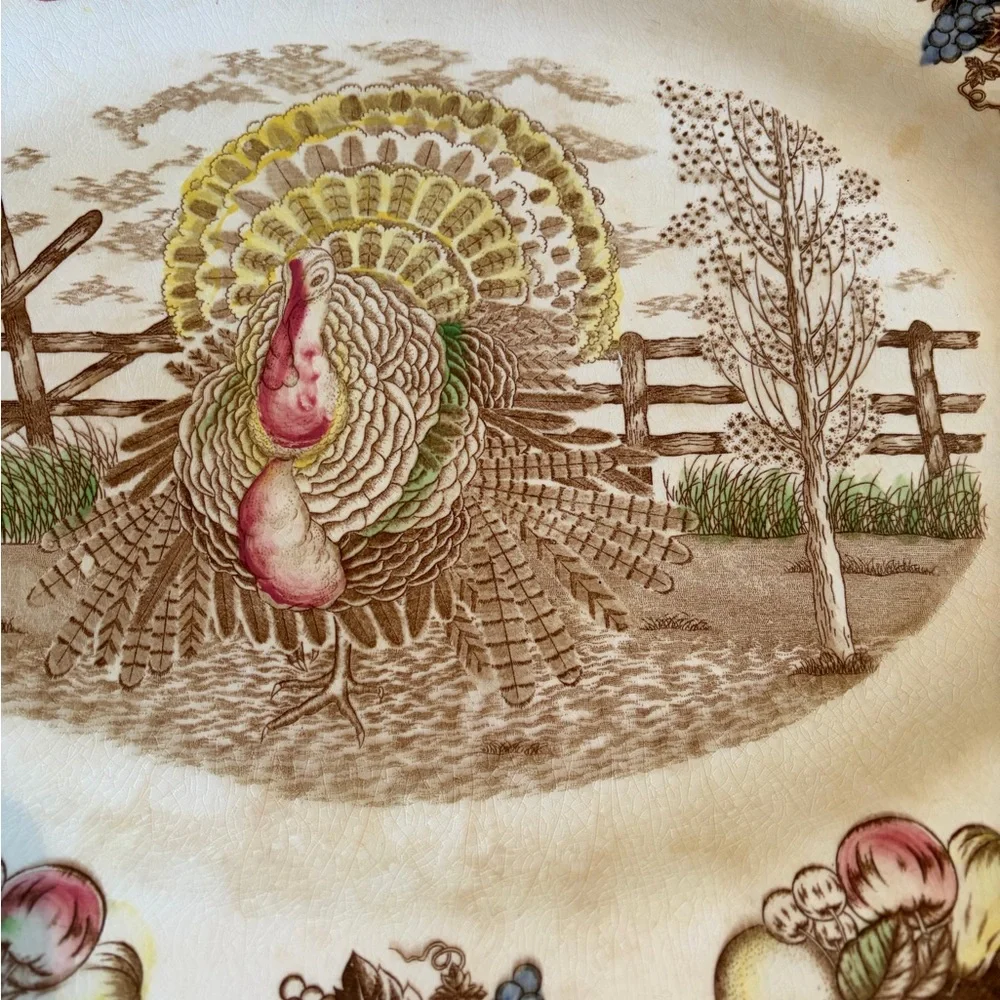 Vintage King Tom Turkey Platter & Covered Gravy Boat Ironstone Thanksgiving Set